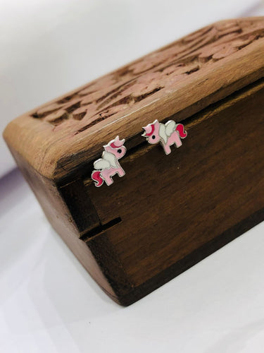 925 Silver Pink Unicorn Earrings